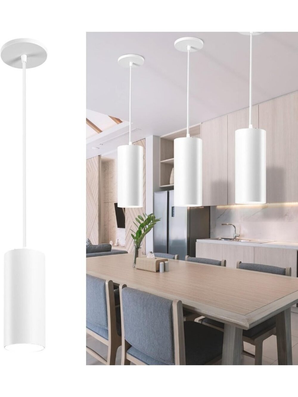 Modern 4" LED Pendant Light Fixture - 25W Cylinder Hanging Lamp for Kitchen